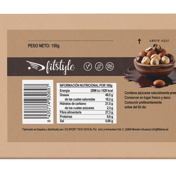 Turrón de cacao y avellana sin edulcorantes 150g