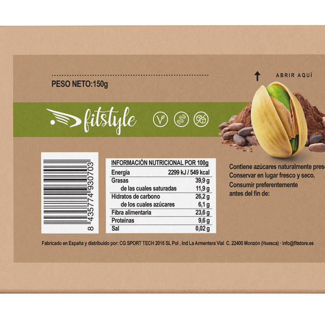 Turrón de pistacho y cacao sin edulcorantes 150g