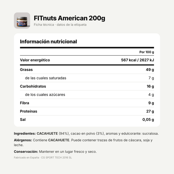 FITnuts American 200g: información nutricional e ingredientes