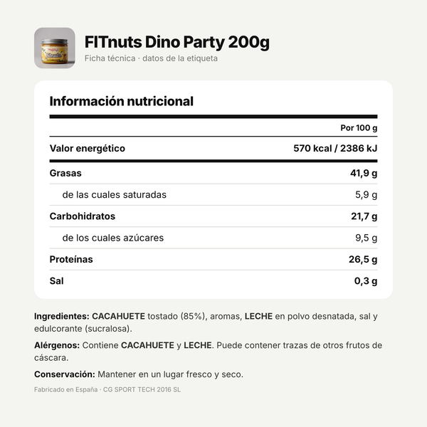 FITnuts Dino Party 200g: información nutricional e ingredientes