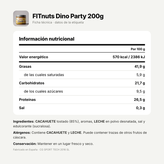 FITnuts Dino Party 200g: información nutricional e ingredientes