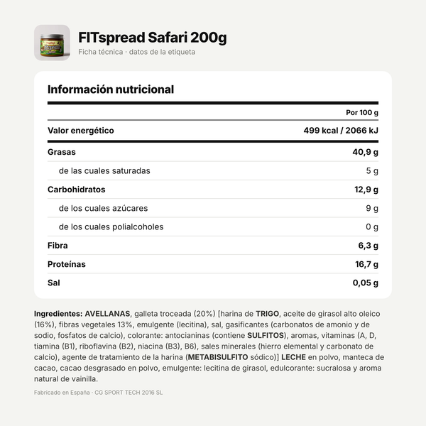 FITspread Safari 200g: información nutricional e ingredientes