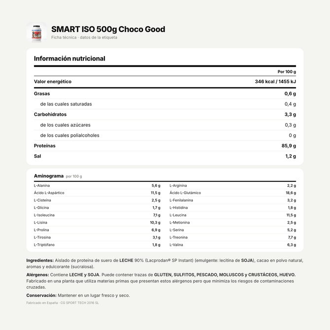 SMART ISO 500g Choco Good: información nutricional e ingredientes