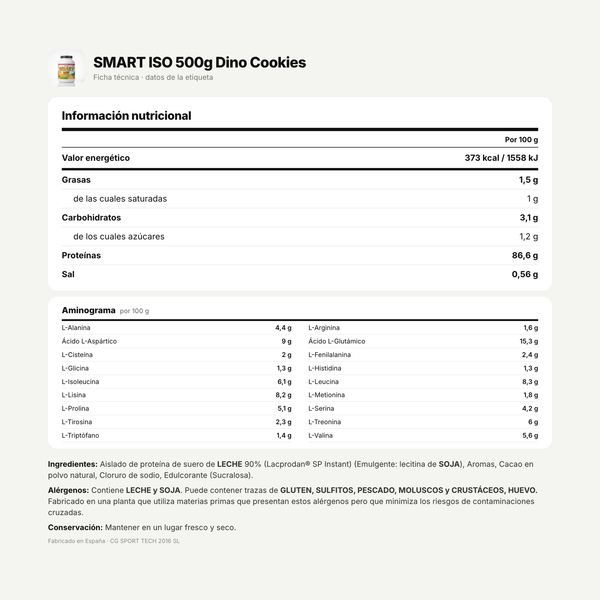 SMART ISO 500g Dino Cookies: información nutricional e ingredientes