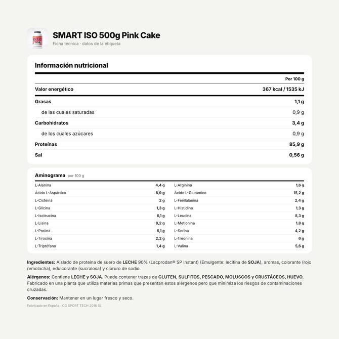SMART ISO 500g Pink Cake: información nutricional e ingredientes